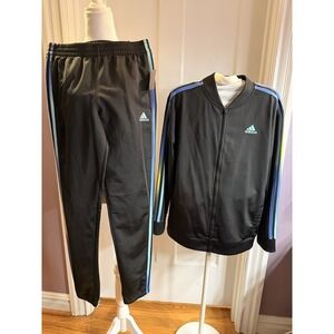 Adidas Logo Two Piece Matching Track Suit Black Blue Yellow Unisex Large Size 14